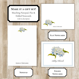 Personalized Folded Hydrangea Notecards | Hydrangea Flower Notecards | Custom Blue Hydrangea Stationery / Stationary