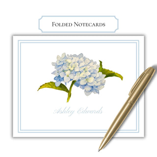 Personalized Folded Hydrangea Notecards | Hydrangea Flower Notecards | Custom Blue Hydrangea Stationery / Stationary