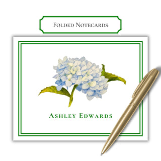 Personalized Folded Hydrangea Notecards | Hydrangea Flower Notecards | Custom Blue Hydrangea Stationery / Stationary
