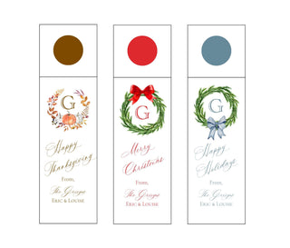 Personalized Holiday Wine Tags with Monogram - Thanksgiving, Christmas, Happy Holidays | Holiday Mini Prosecco Tags