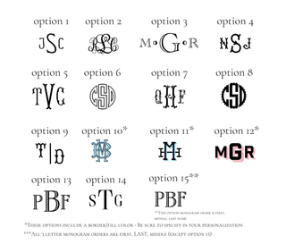 Monogram style options 1–15